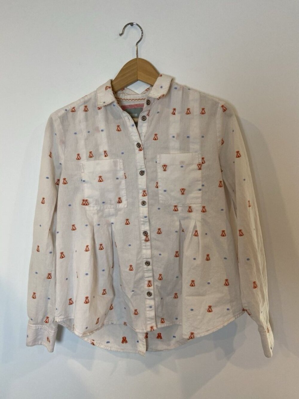 Maeve Blouse Shirt Miette TeePee Embroidery Camping Blue Orange Cream Size 2